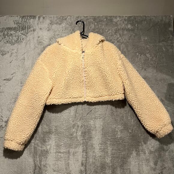 Anthropologie Sz M Daily Practice Faux Shearling Crop Zip-Up Jacket‎ Women's - Picture 1 of 6